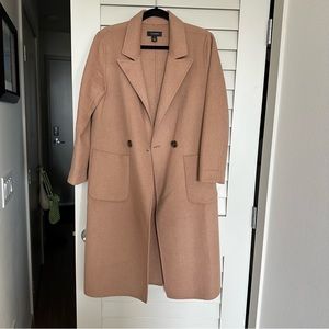 Halogen Classic Tan Peacoat Trench Coat Front Button Wool Blend S